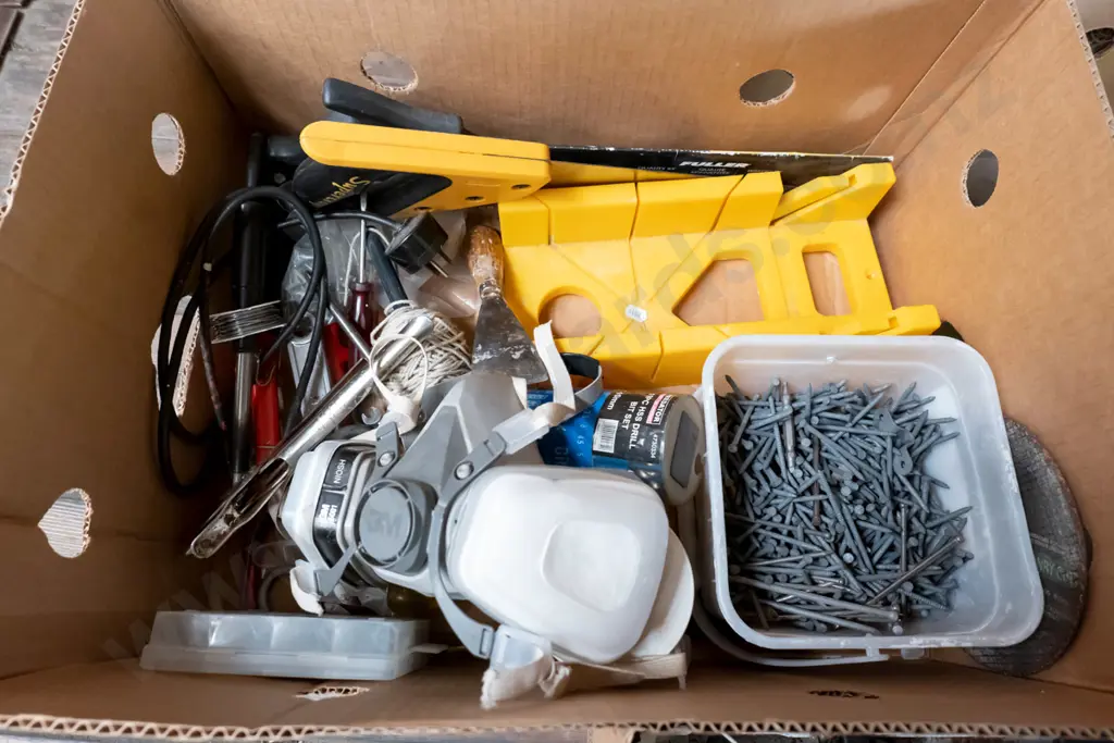 box; mitre box and saw, screws, respirator etc Image 1++