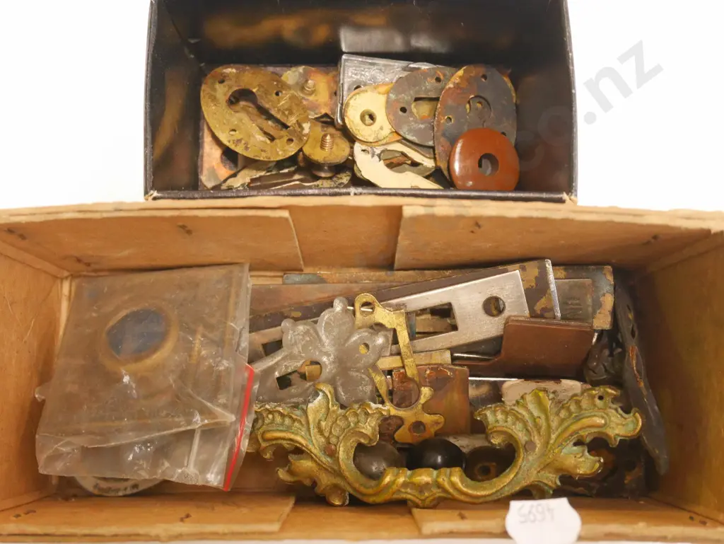 box; vintage door key hole covers, striker plates etc Image 1++