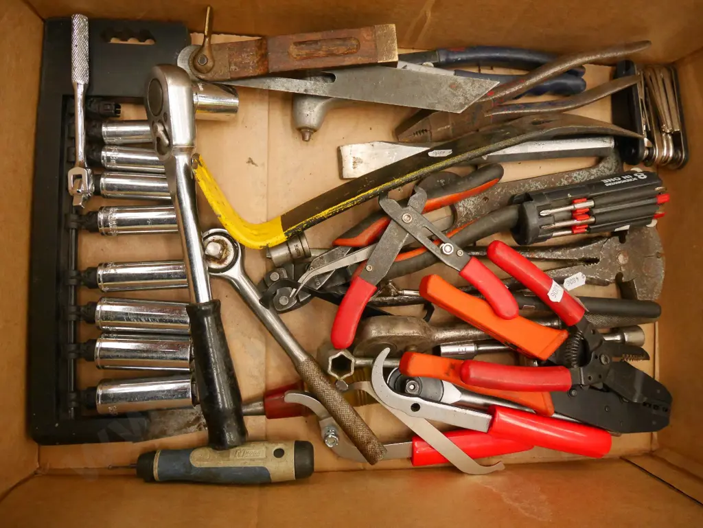 box; sockets, rachet, chisel, wire strippers etc Image 1++
