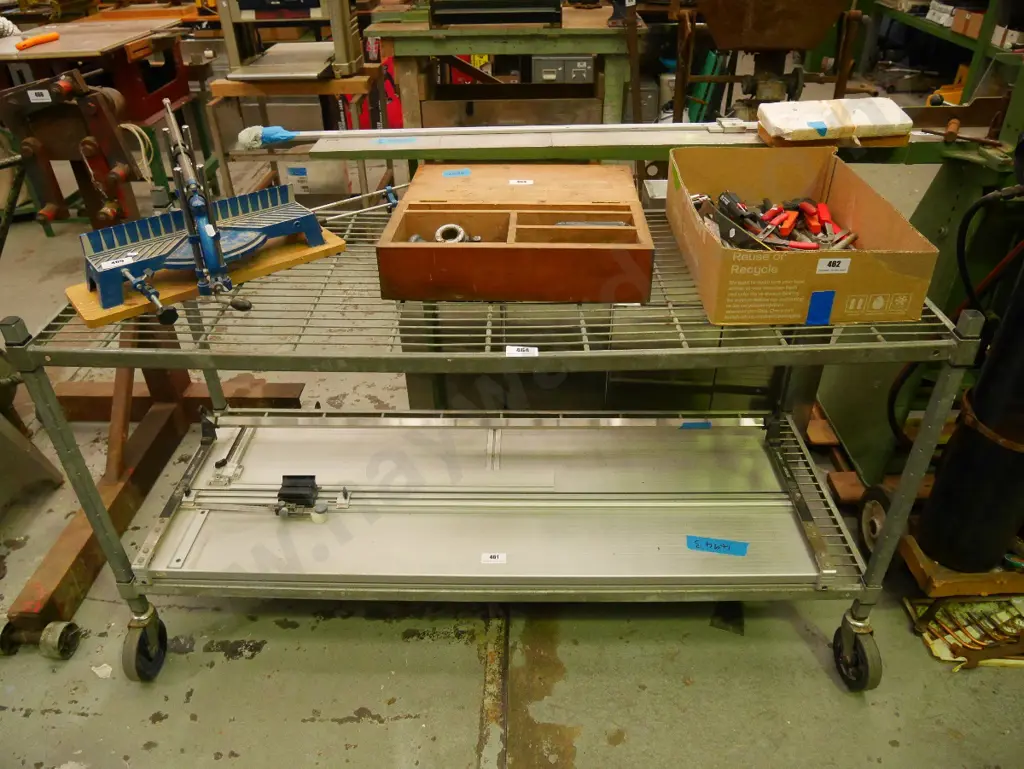 galvanised 2 tier table on casters H-830 W-610 D-1480 Image 1++