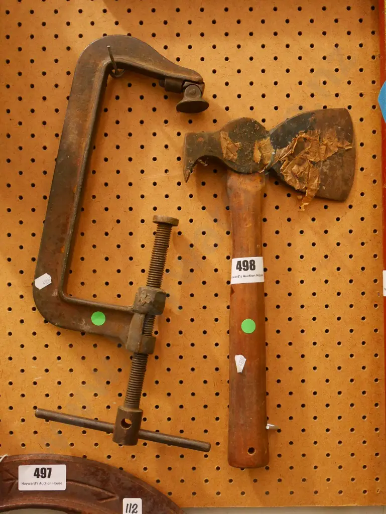 G clamp, vintage hatchet - green dots Image 1++