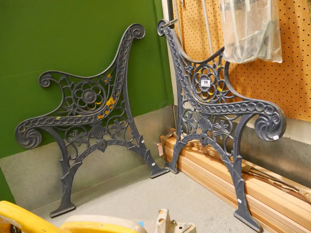 Victorian cast iron blue garden bench ends, includes wooden slats Image 1++