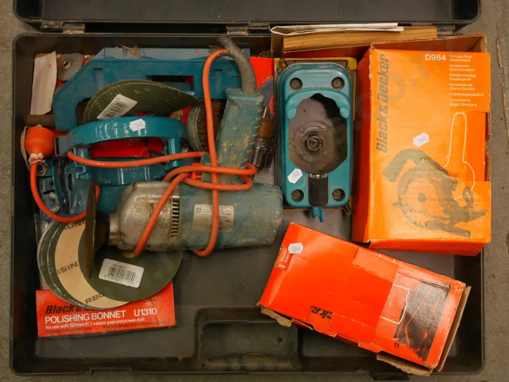 plastic tub of Black and Decker drill and accessories Image 1++