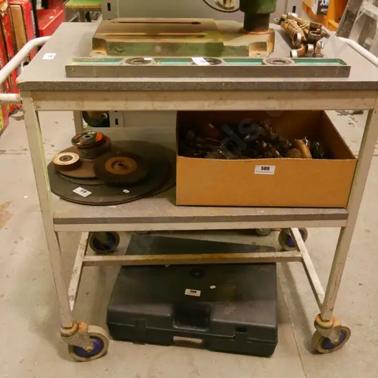 metal and formica heavy duty 2 tier trolley on casters H-890 W-800 D-550