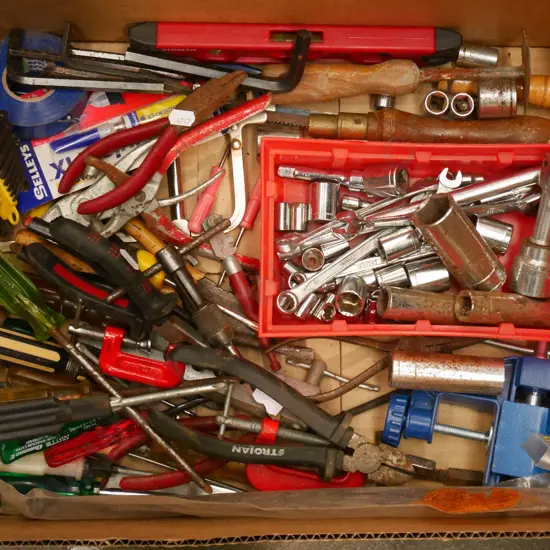 box; sockets, screwdrivers, allen keys etc
