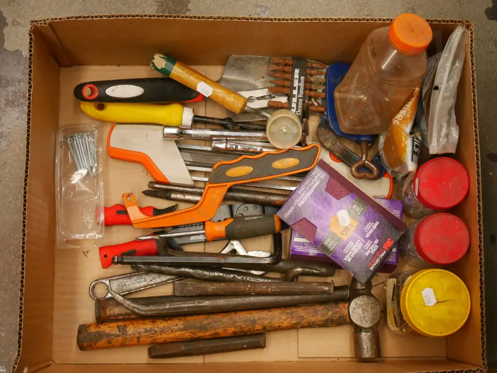 box; ball peen hammers, wire strippers, hammers etc Image 1++