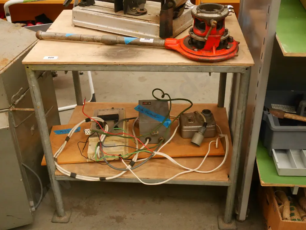 metal and ply 2 tier workshop table H-780 W-780 D-580 Image 1++
