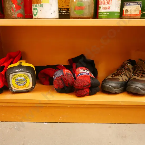 rugby shorts, socks, torch, size 9 sneakers