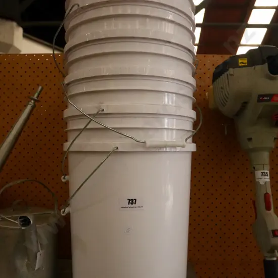 5 large plastic buckets