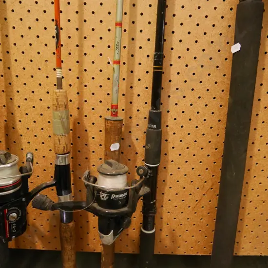 fishing rod and reel and 1 other rod - green dots