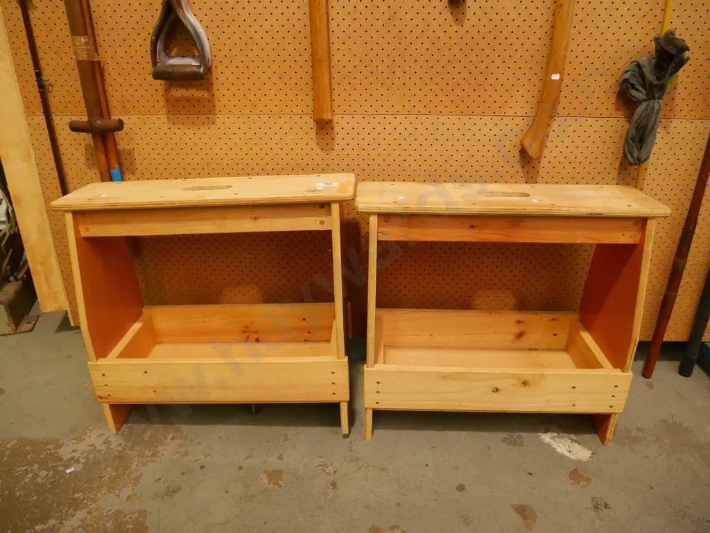 pair of wooden saw horses/storage bins - yellow dots Image 1++