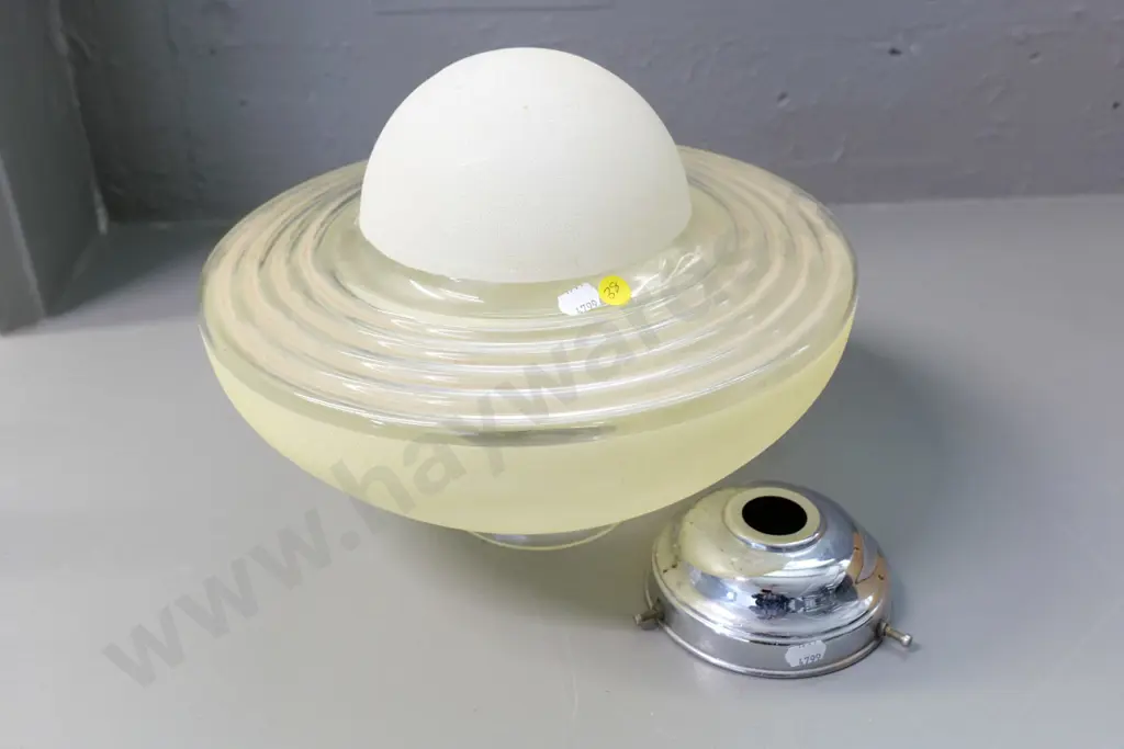 deco style ceiling light shade and chrome journal - glass needs cleaning H-260 Diameter 330 Image 1++