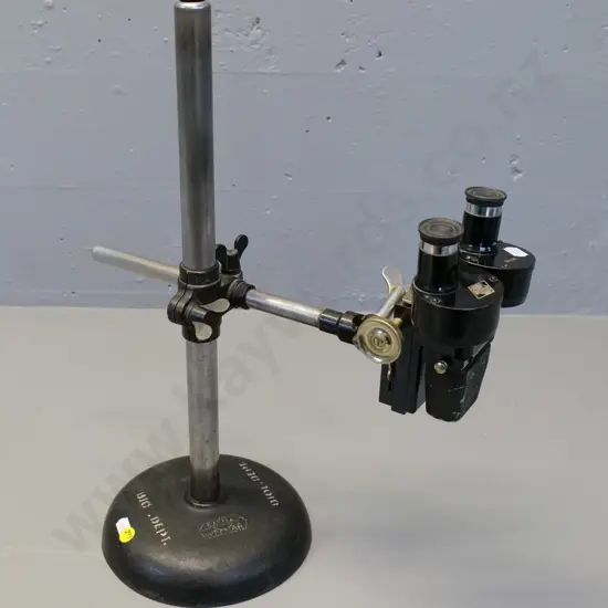 vintage Prior London stereo microscope on Leitz stand marked Biology Department H-460