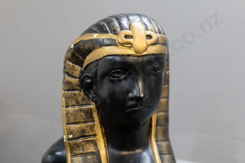 plaster sphinx figure - painted black and gold, areas of paint loss & chips H-460 L-680 W-200 Image 1++