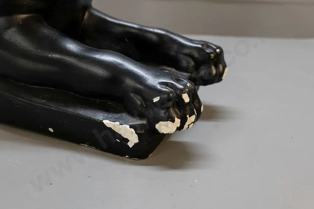 plaster sphinx figure - painted black and gold, areas of paint loss & chips H-460 L-680 W-200 Image 1++