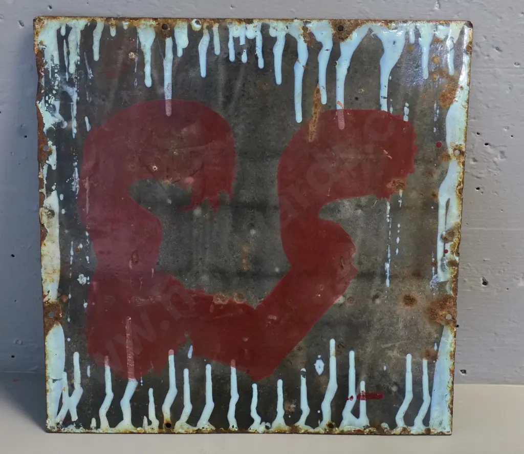 Ewing and Co. Dunedin enamel metal sign 380 x 380 - corrosion and chips Image 1++