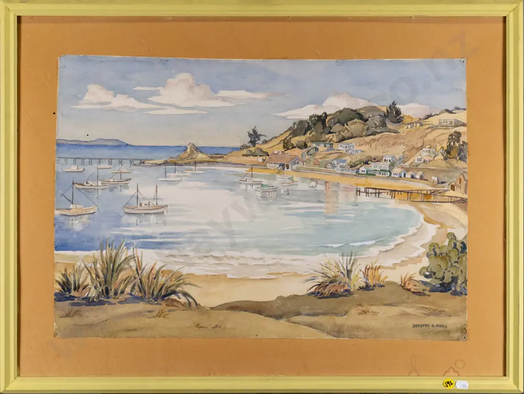 Dorothy Jones - framed watercolour "Moeraki North Otago" (needs reframing) H-390 w-580 Image 1++