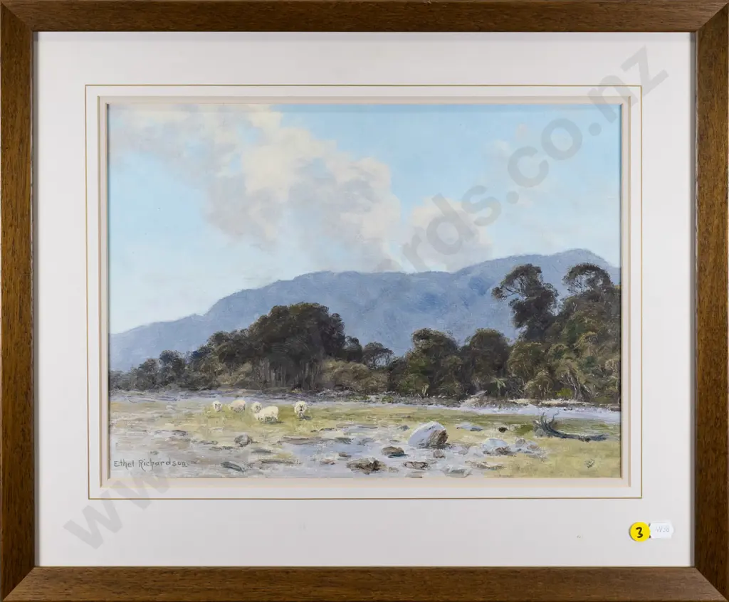 Ethel Richardson - framed oil - sheep grazing  H-270 W-360 Image 1++