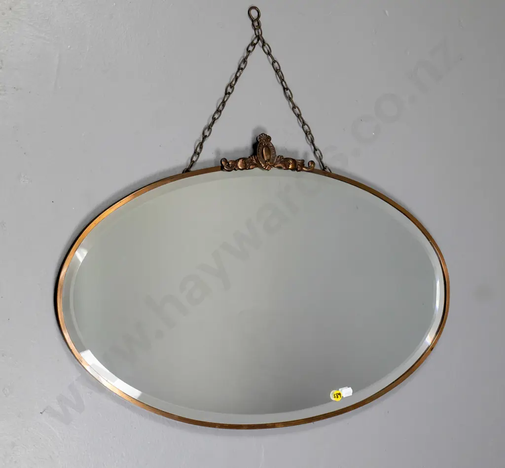 brass framed oval bevelled edge wall mirror H-400 W-610 Image 1++