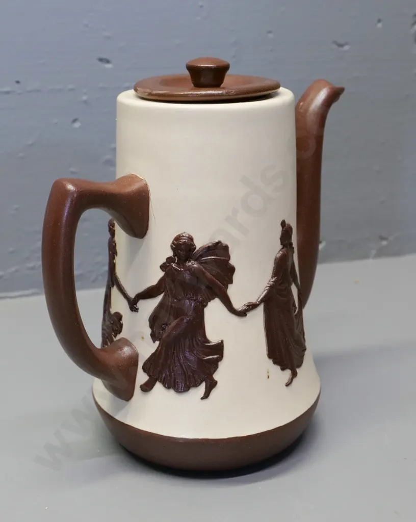 Temuka pottery - cream brown coffee pot, marked "Lovatt's jasperware" - nibble to glaze on lid H-210 W-200 Image 1++
