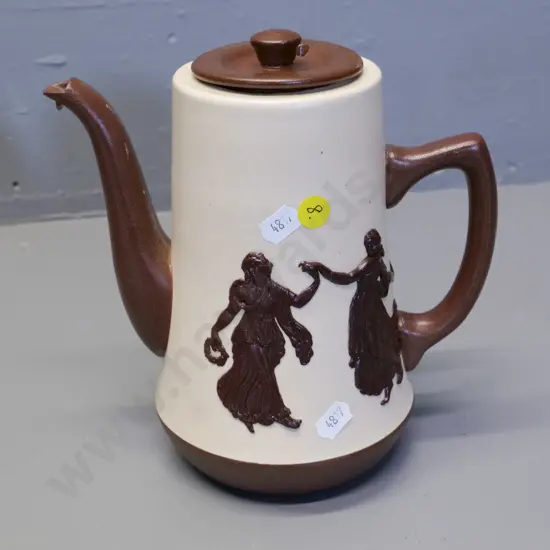 Temuka pottery - cream brown coffee pot, marked "Lovatt's jasperware" - nibble to glaze on lid H-210 W-200