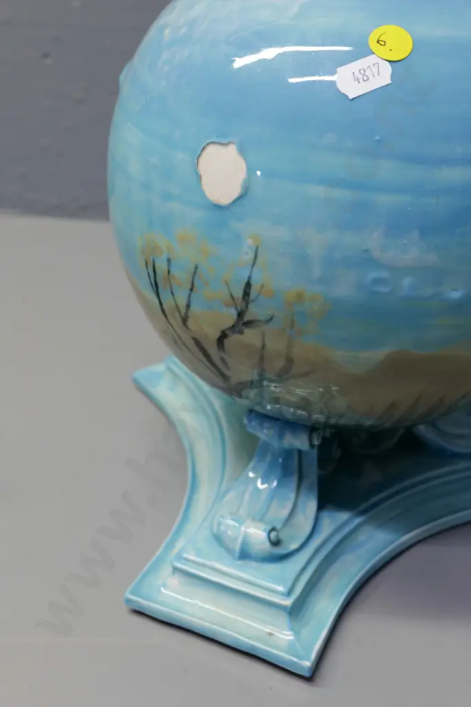 unusual hand-painted ornate globe vase, signed TN Lovatt, circa 1930 - several large chips to glaze H260 W230 Image 1++