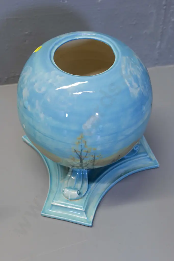 unusual hand-painted ornate globe vase, signed TN Lovatt, circa 1930 - several large chips to glaze H260 W230 Image 1++