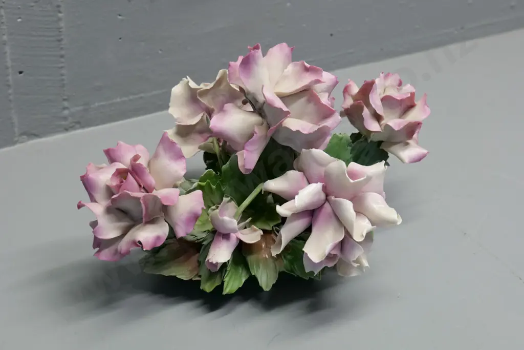 large Capodimonte porcelain roses centrepiece - 1 or 2 tiny chips H-210 W-340 Image 1++
