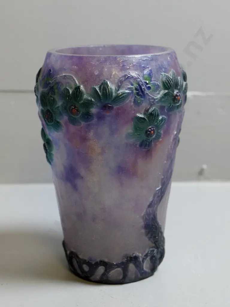 Gabriel Argy-Rousseau nouveau style blossom motif art glass vase with incised signature H-150 Diameter 120 Image 1++
