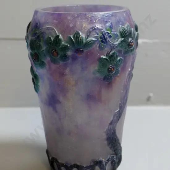 Gabriel Argy-Rousseau nouveau style blossom motif art glass vase with incised signature H-150 Diameter 120