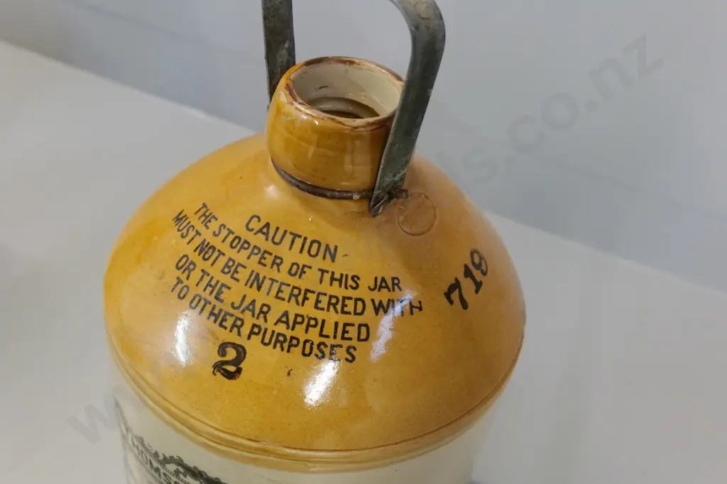 2-Gallon Thomson Lewis & Co Wellington narrow-mouth crock with metal spigot and handle H430 D-230 Image 1++
