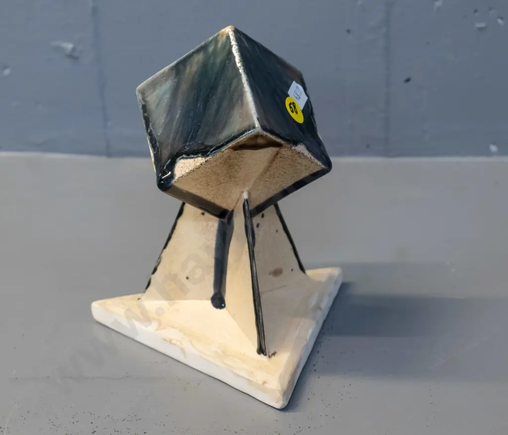 R.S. Lovatt 1957 "Sputnik" one-off glaze test - cube on plinth - H-170 Image 1++