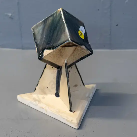 R.S. Lovatt 1957 "Sputnik" one-off glaze test - cube on plinth - H-170