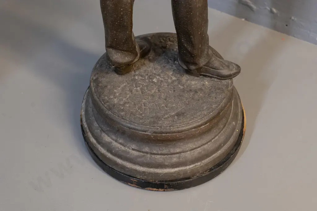 spelter figure signed Ch. Masse - foil blade broken off, wooden base loose H-640 Image 1++