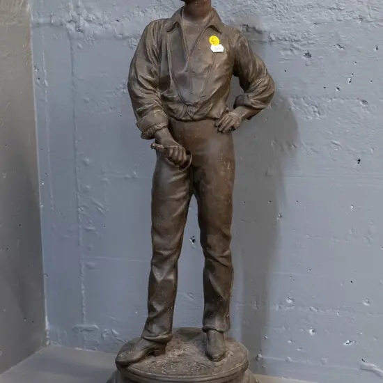 spelter figure signed Ch. Masse - foil blade broken off, wooden base loose H-640