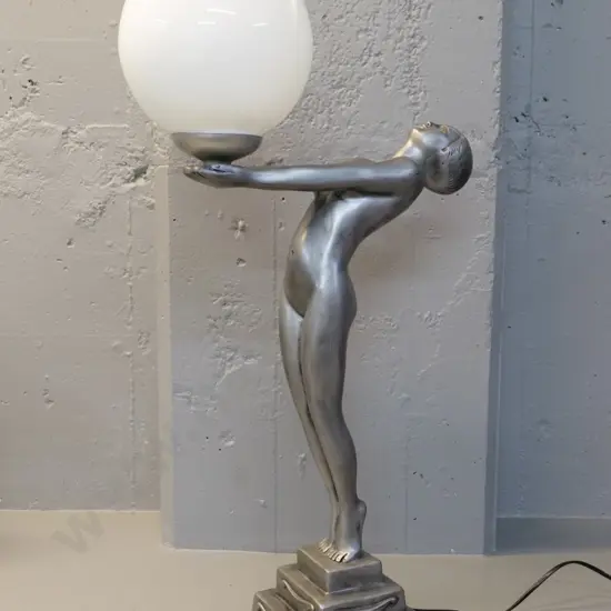 composite reproduction deco figural table lamp with globe shade H-790
