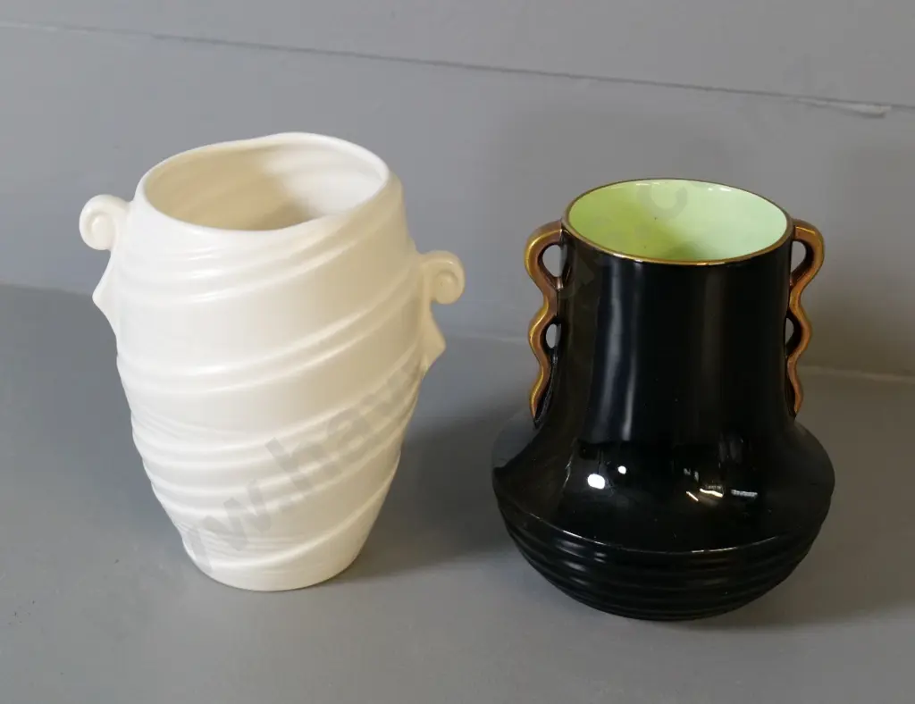 Sylvac white vase H-130 and a Carlton Ware vase black with green interior Image 1++