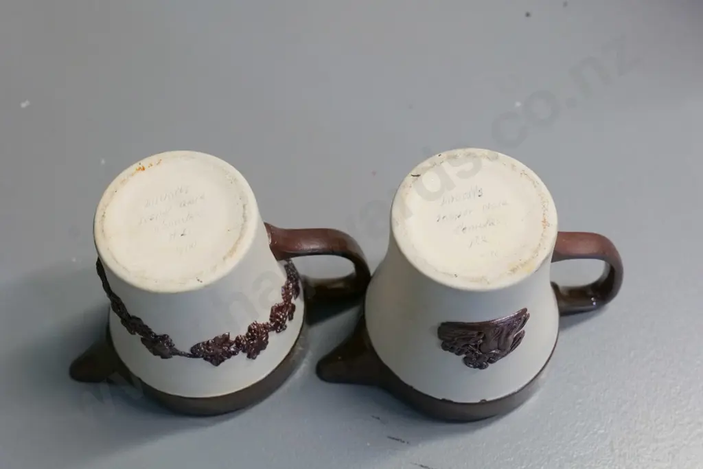 Temuka pottery - 2 brown & cream jasperware jugs, signed Lovatt, one dated 1960. H-100 Image 1++