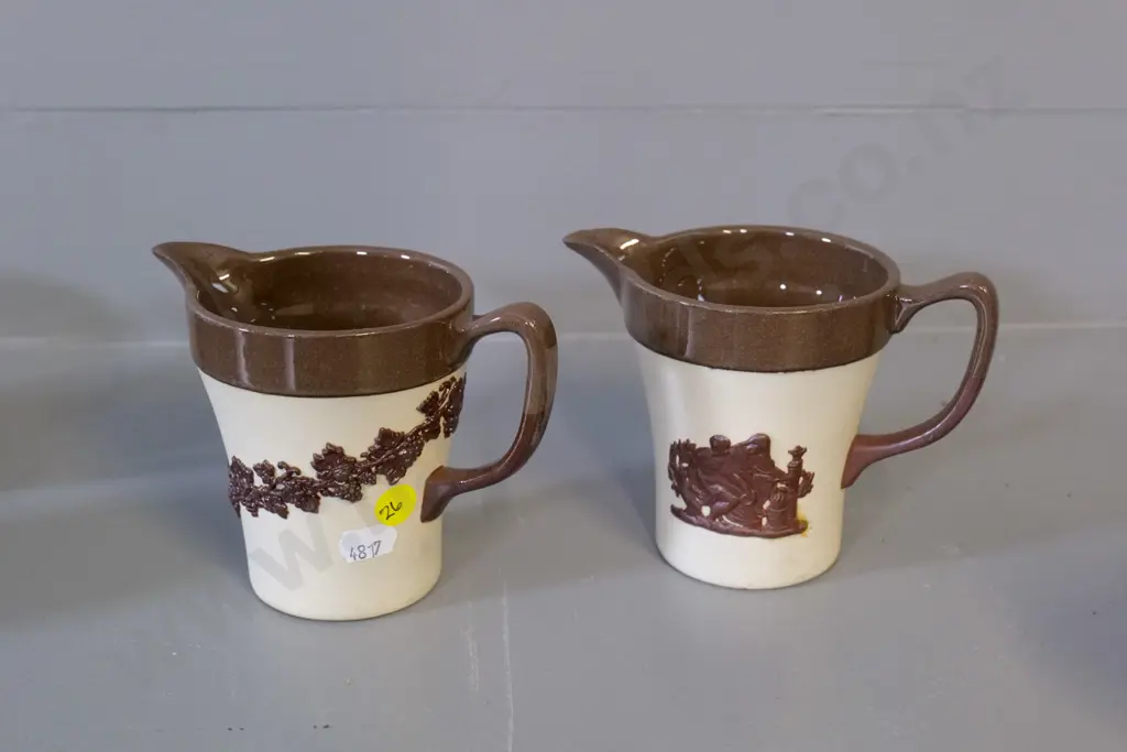 Temuka pottery - 2 brown & cream jasperware jugs, signed Lovatt, one dated 1960. H-100 Image 1++