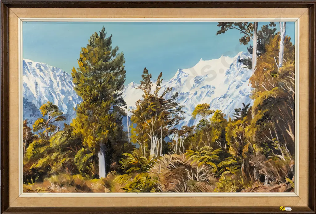 Jan Findlay 1977 - framed oil "Glacier Country, Franz Josef" H-470 W-740 Image 1++