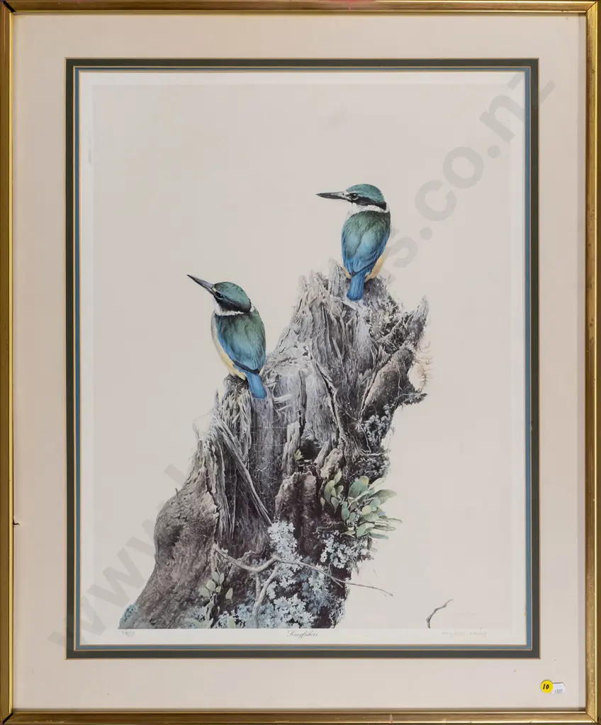 framed signed Raymond Ching ltd edition print 2/850 "Kingfishers" H-620 W-480 (slight damage to frame) Image 1++