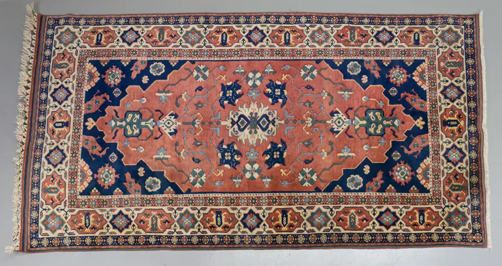 hand-woven wool Turkish style floor rug - reds, blues, greens and beige L-2700 W-1590 Image 1++