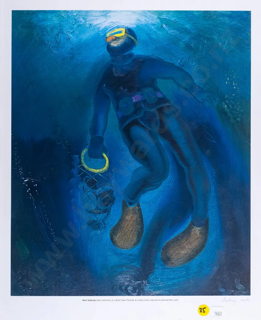 unframed signed Lindsay Crooks digital print "Diver Surfacing" H-350 W-290 Image 1++