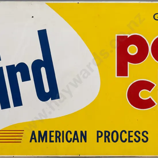large enamel metal Bluebird Potato Chip sign - Firth Signs Wellington 1967 - minor chips and wear H-610 W-1850