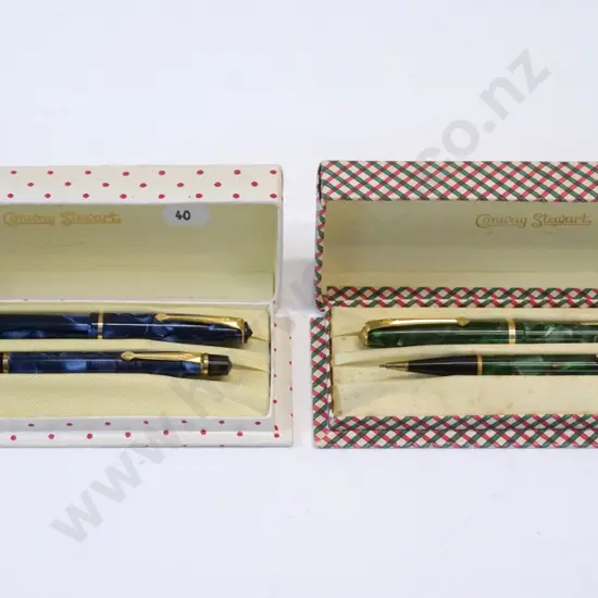 2 cased Conway Stewart pens - 1 set green & 1 set blue