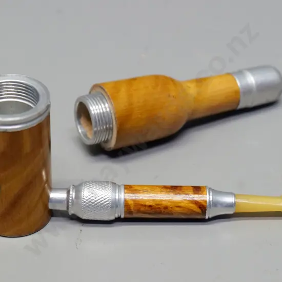novelty collapsible wood and metal smoker's pipe marked 'Dunedin Exhibition' L-150 collapsed