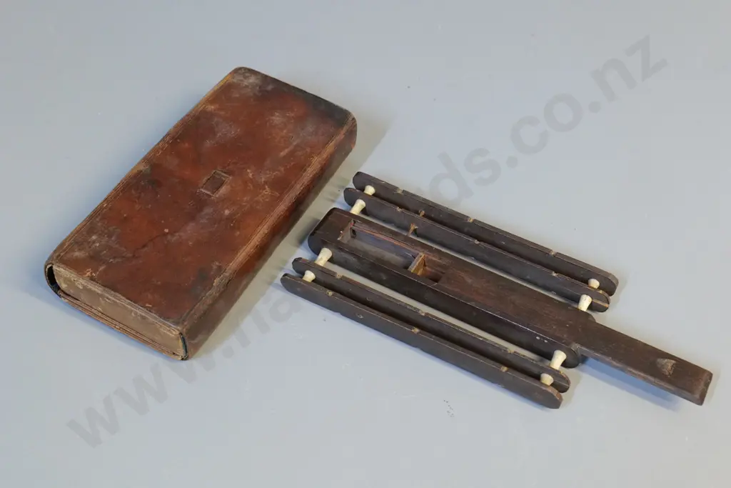vintage wooden fly fishing float winder and leather compendium case L-190 W-100 Image 1++