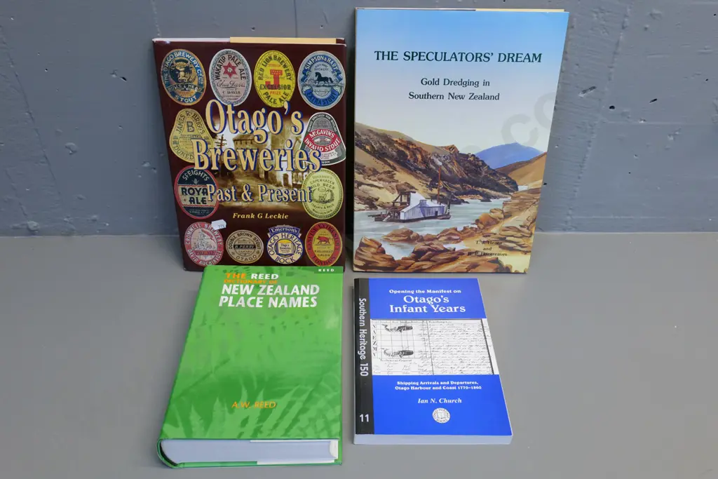 4 New Zealand history books - Otago's Breweries, Otago harbour, gold dredging, place names Image 1++