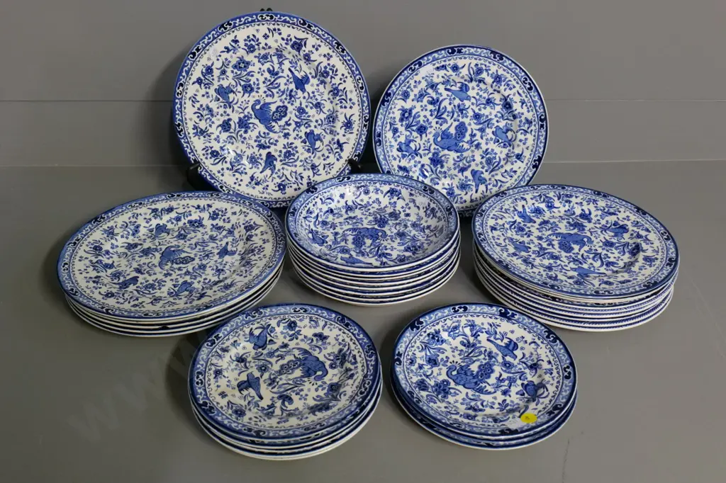 32 Burleigh Ware bluebird plates - a few minor chips, crack to one. Largest size is D-255 Image 1++