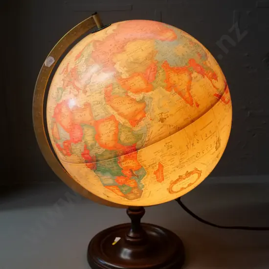 illuminated world globe on wooden base - Scan Globe Denmark, light works. H-440 Diameter 320